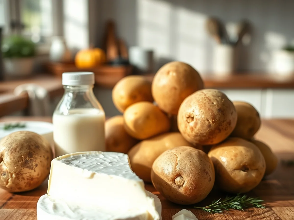 Ingredients for Potato Brie Bake - creamy potato and brie bake