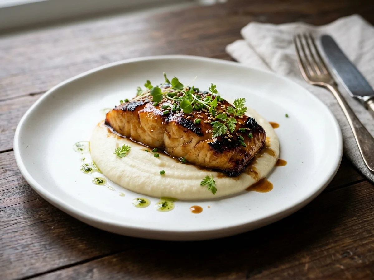 Dairy Free Miso Cod - miso cod cauliflower puree