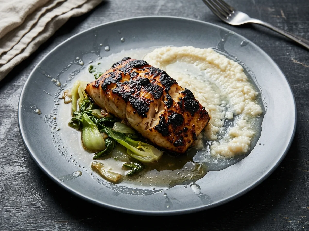 Miso Cod Mistakes - miso cod cauliflower puree